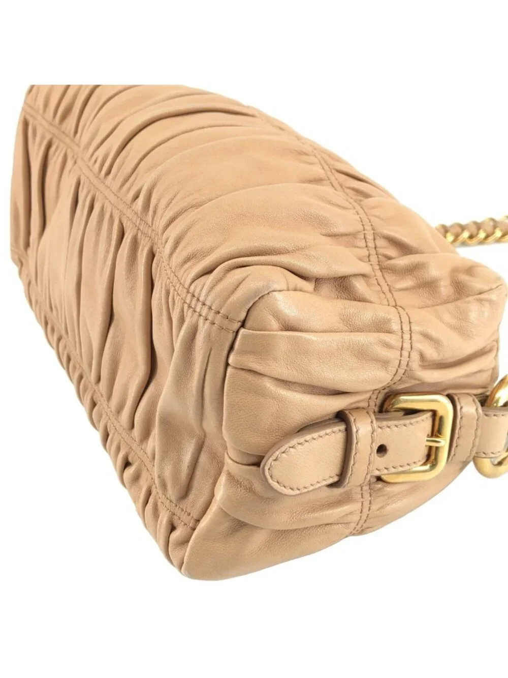 Prada Nappa Gaufre Chain Shoulder Bag Beige